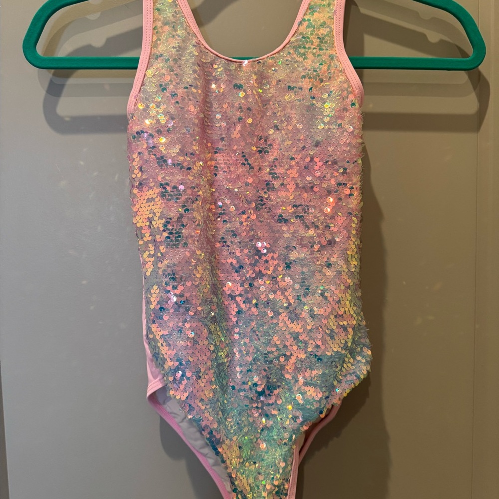 Lola + The Boys Pink Sequin Kids Swim One Piece